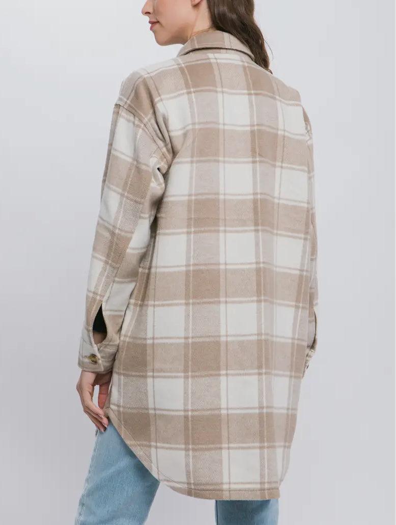 Relaxed Plaid Shacket - Latte