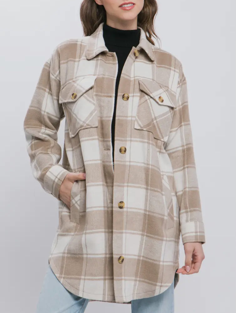 Relaxed Plaid Shacket - Latte