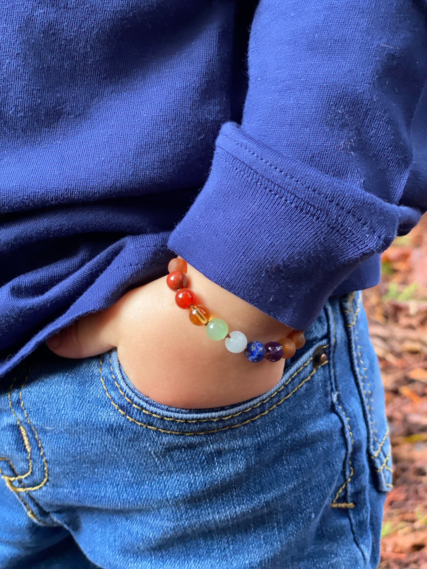 Kids Raw Amber + Rainbow Crystal Bracelet/Anklet
